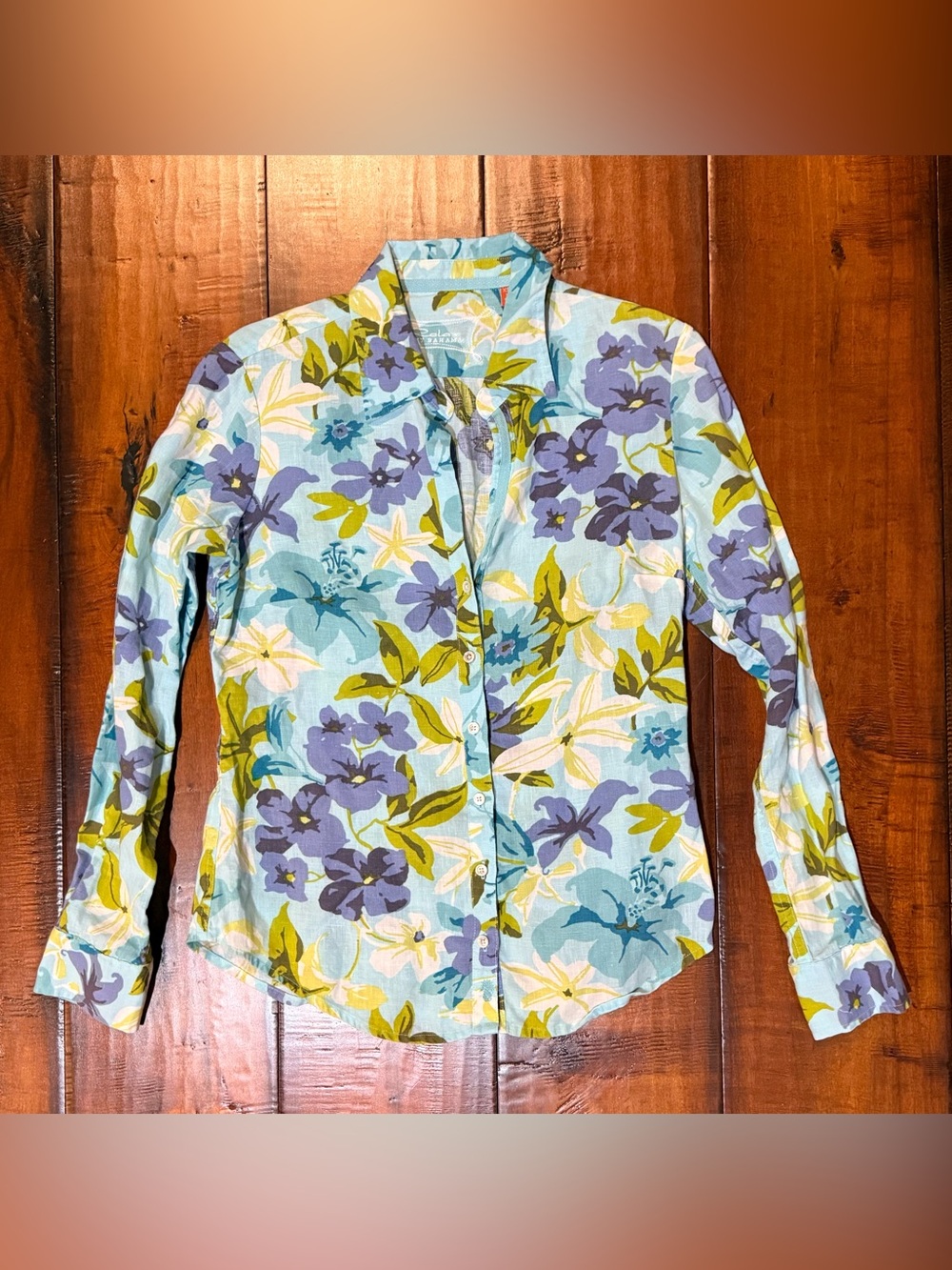 Tommy Bahama Aqua Floral V-Neck Button-Up Shirt